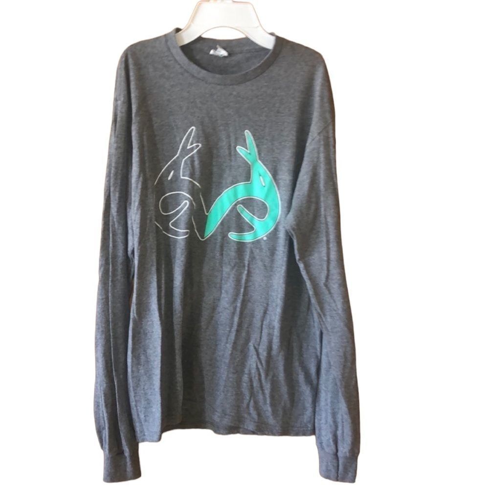 •BROWNING•WOMENS GRAY AND MINT GREEN BROWNING LOGO LONG SLEEVE TEE SHIRT  SMALL